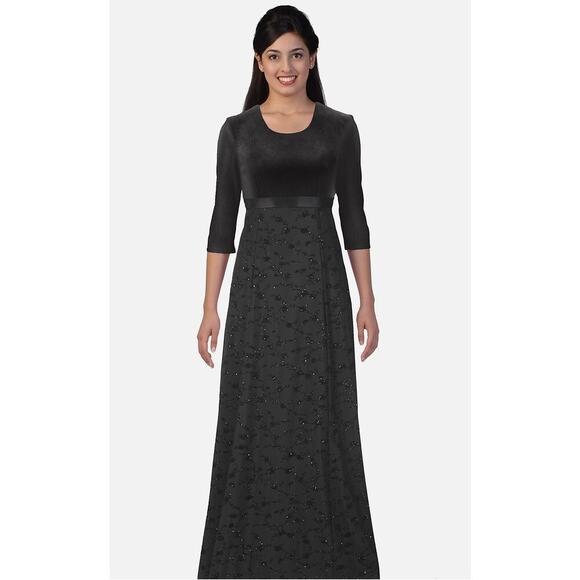 Formal Fashion Stretch Velvet Bodice with Velvet Flocked Chiffon Skirt, Size 6 - Picture 1 of 7